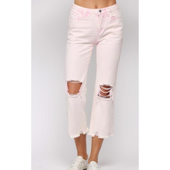 NEW FATE fate distressed denim in washed pink - Picture 1 of 3